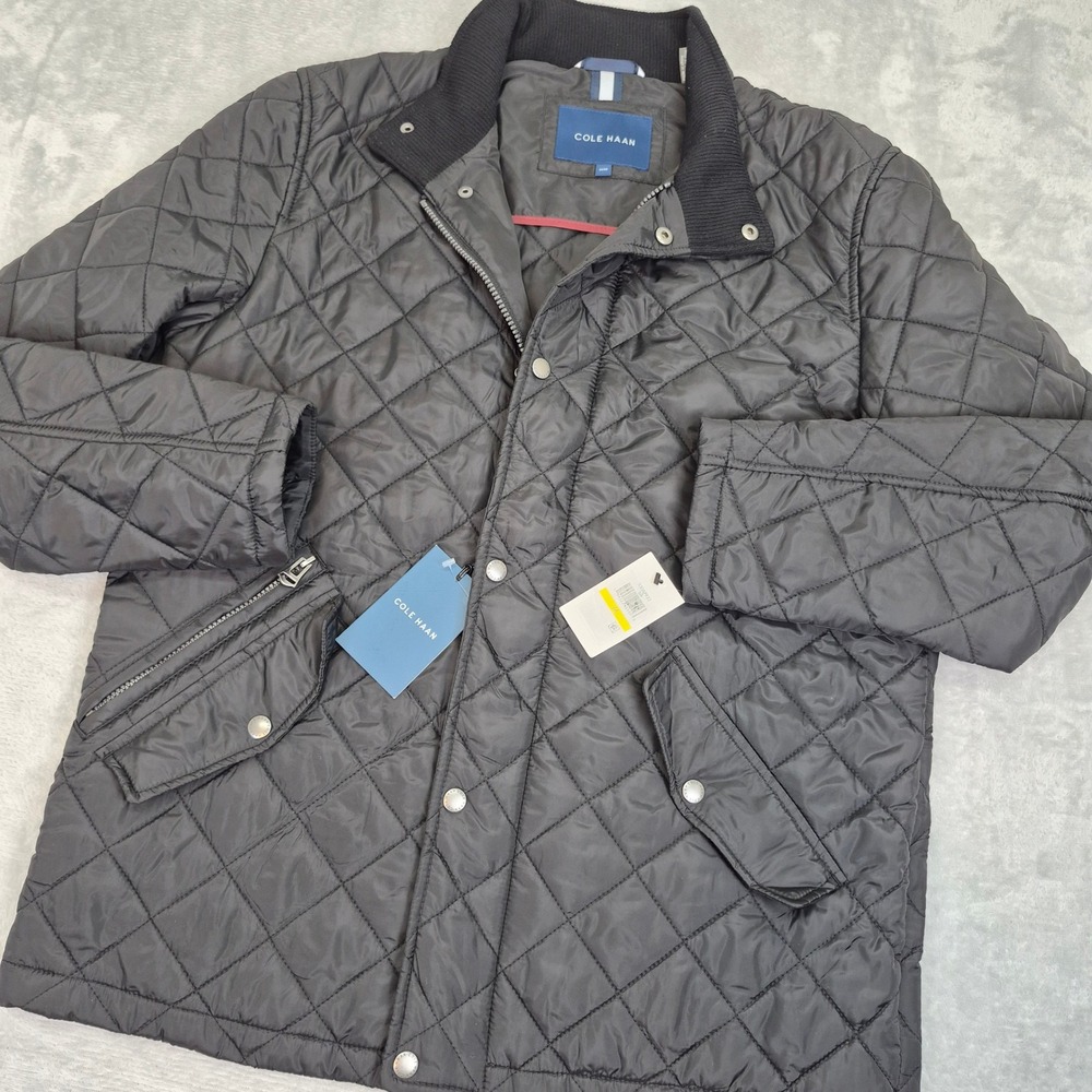 NWT Cole Haan M Mens Quilted Barn Jacket Black Diamond Coat 530AP932 Preppy